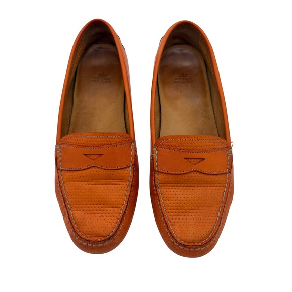 Peter Millar Men\'s Leather Driving Loafers Brown Orange Size 8M‎ Made in Brazil main image 6